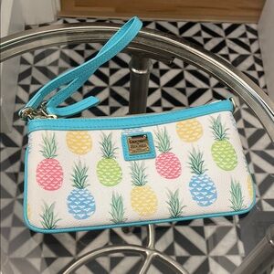 Dooney & Bourke Pineapple Print Wristlet with Blue Trim